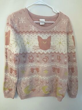 Sailor Moon Luna with Guardian Symbols - Pastel Pink Women's Holiday Sweater